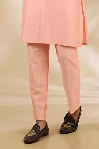 Buy_Manish Nagdeo_Peach Silk, Cotton Embroidery, Sequins Bandhgala And Kurta Set _Online_at_Aza_Fashions