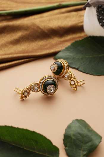 Shop_Swabhimann_Green Stones Polki Studded Ear Cuffs _at_Aza_Fashions