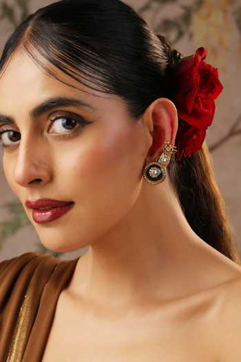 Swabhimann_Green Stones Polki Studded Ear Cuffs _Online_at_Aza_Fashions
