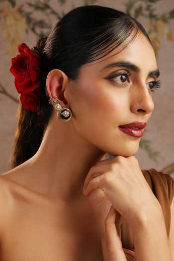 Buy_Swabhimann_Green Stones Polki Studded Ear Cuffs _Online_at_Aza_Fashions