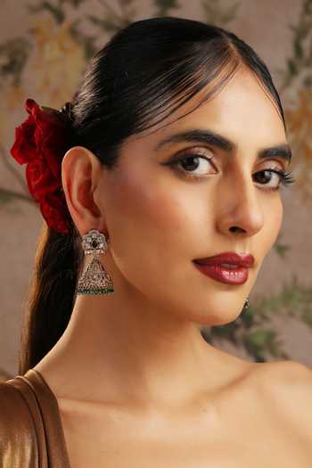 Buy_Swabhimann_Green Beads, Stones Polki Studded Jhumka Earrings _Online_at_Aza_Fashions