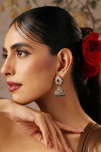Shop_Swabhimann_Green Beads, Stones Polki Studded Jhumka Earrings _Online_at_Aza_Fashions