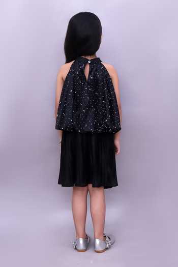Shop_Lil Drama_Black Polyester, Knit Embellished Top And Skirt Set _at_Aza_Fashions