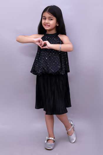 Buy_Lil Drama_Black Polyester, Knit Embellished Top And Skirt Set _at_Aza_Fashions