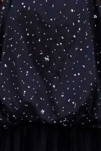 Buy_Lil Drama_Black Polyester, Knit Embellished Top And Skirt Set 