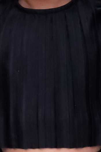 Buy_Lil Drama_Black Polyester, Knit Ruffle Sleeve Top And Skirt Set _Online_at_Aza_Fashions