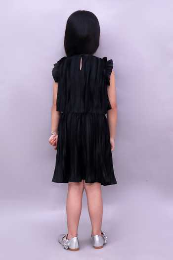 Shop_Lil Drama_Black Polyester, Knit Ruffle Sleeve Top And Skirt Set _at_Aza_Fashions