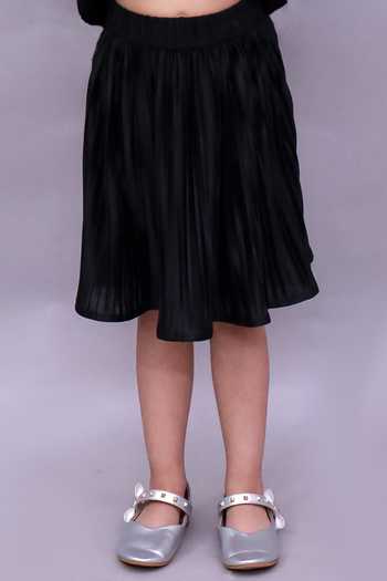 Lil Drama_Black Polyester, Knit Ruffle Sleeve Top And Skirt Set _at_Aza_Fashions