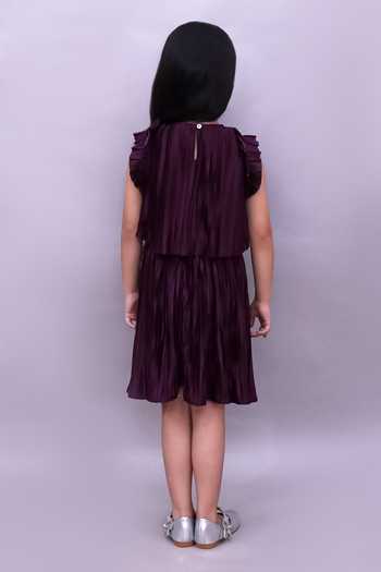 Shop_Lil Drama_Wine Polyester, Knit Pleated Top And Skirt Set _at_Aza_Fashions