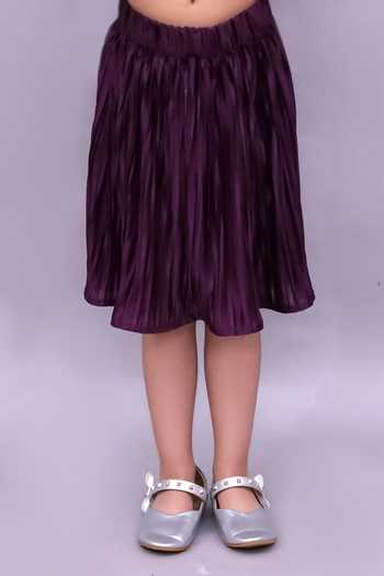 Buy_Lil Drama_Wine Polyester, Knit Pleated Top And Skirt Set 