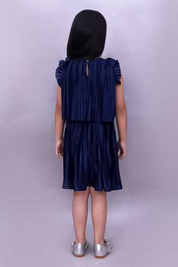 Shop_Lil Drama_Navy Polyester, Knit Ruffle Sleeve Top And Skirt Set _at_Aza_Fashions