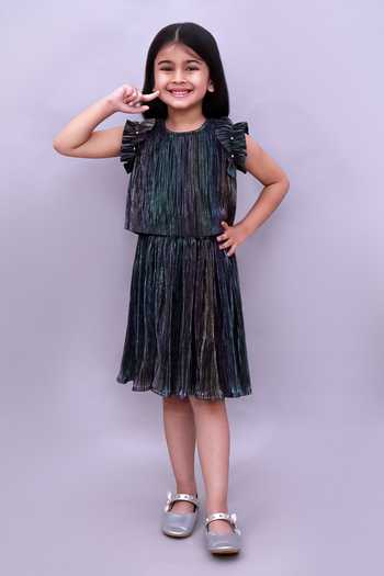 Buy_Lil Drama_Grey Knit Pleated Top And Skirt Set _at_Aza_Fashions