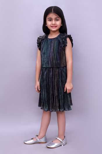Lil Drama_Grey Knit Pleated Top And Skirt Set _Online_at_Aza_Fashions