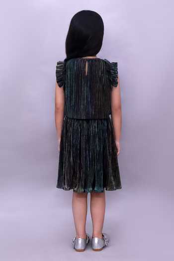 Shop_Lil Drama_Grey Knit Pleated Top And Skirt Set _at_Aza_Fashions