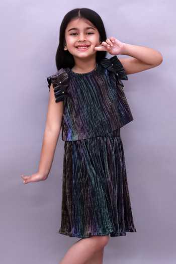Shop_Lil Drama_Grey Knit Pleated Top And Skirt Set _Online_at_Aza_Fashions