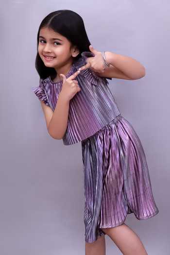 Shop_Lil Drama_Purple Pleated Poly Knit Top And Skirt Set _Online_at_Aza_Fashions