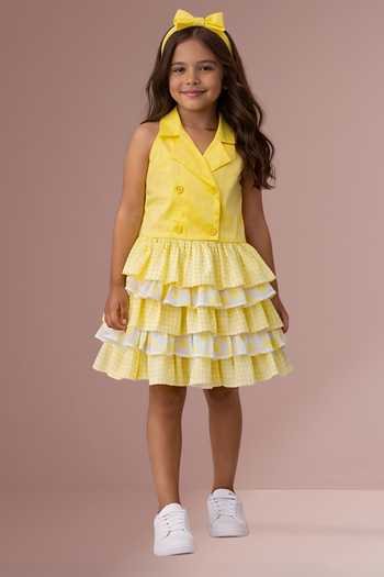 Buy_Lil Drama_Yellow Cotton Button Detail Top And Skirt Set _at_Aza_Fashions
