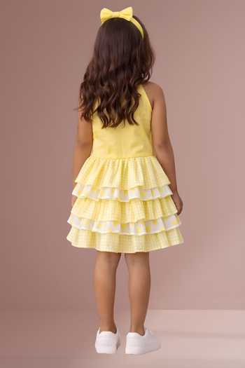 Shop_Lil Drama_Yellow Cotton Button Detail Top And Skirt Set _at_Aza_Fashions