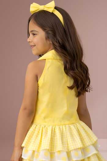Buy_Lil Drama_Yellow Cotton Button Detail Top And Skirt Set _Online_at_Aza_Fashions