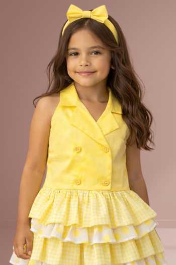 Shop_Lil Drama_Yellow Cotton Button Detail Top And Skirt Set _Online_at_Aza_Fashions