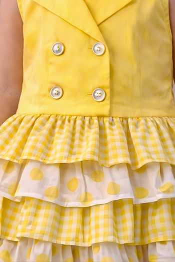 Lil Drama_Yellow Cotton Button Detail Top And Skirt Set _at_Aza_Fashions
