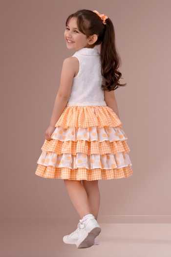 Shop_Lil Drama_White Cotton Checked And Polka Dot Top & Skirt Set _at_Aza_Fashions