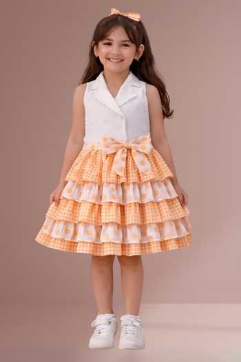 Buy_Lil Drama_White Cotton Checked And Polka Dot Top & Skirt Set _at_Aza_Fashions