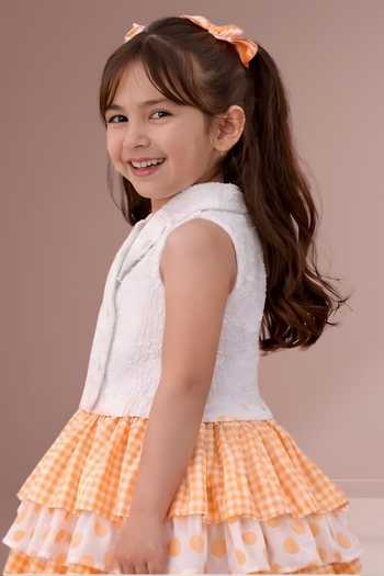 Buy_Lil Drama_White Cotton Checked And Polka Dot Top & Skirt Set _Online_at_Aza_Fashions