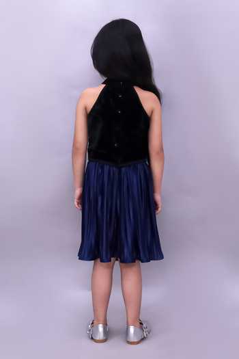 Shop_Lil Drama_Blue Knit, Polyester Sequins Top With Skirt _at_Aza_Fashions