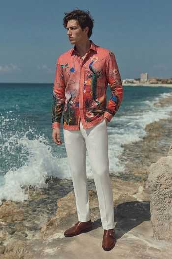 Buy_MR. Ajay Kumar_Multi Color Cotton Riyaz Red Printed Shirt _at_Aza_Fashions