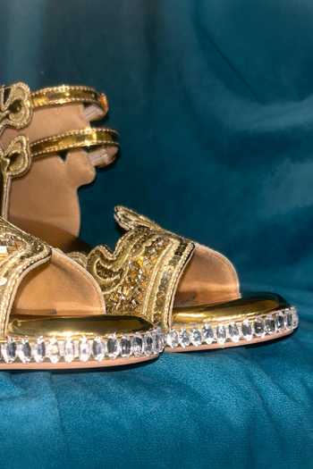 Buy_Chal Jooti_Gold Embroidery, Sequins, Stones, Crystals Sultana Secret Hand Block Heels _Online_at_Aza_Fashions