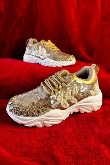 Chal Jooti_Gold Madhumalti Embroidered Sneakers _Online_at_Aza_Fashions