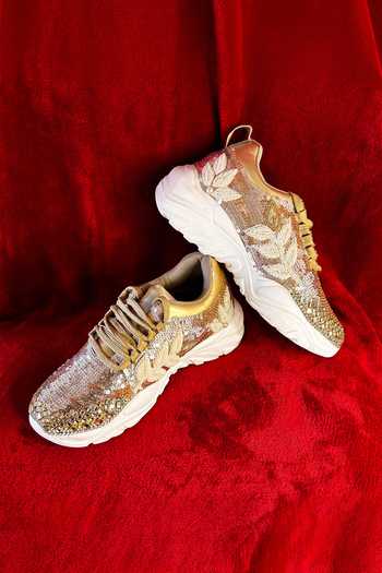 Shop_Chal Jooti_Gold Madhumalti Embroidered Sneakers _Online_at_Aza_Fashions