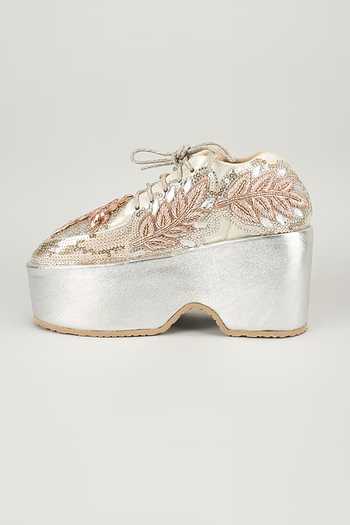 Chal Jooti_Silver Roselit Rhapsody Embroidered Sneakers _Online_at_Aza_Fashions