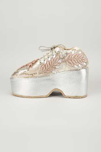 Buy_Chal Jooti_Silver Roselit Rhapsody Embroidered Sneakers _Online_at_Aza_Fashions