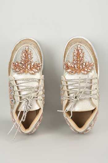 Shop_Chal Jooti_Silver Roselit Rhapsody Embroidered Sneakers _at_Aza_Fashions