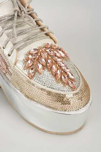 Shop_Chal Jooti_Silver Roselit Rhapsody Embroidered Sneakers _Online_at_Aza_Fashions