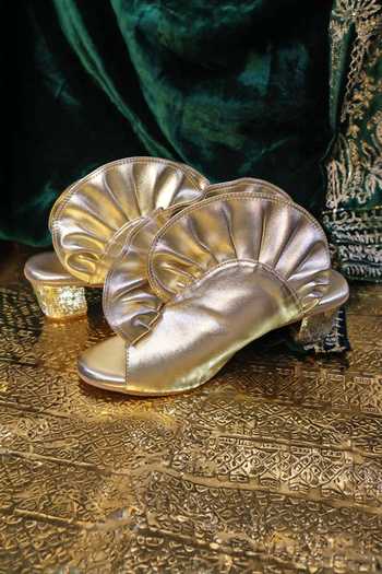 Buy_Chal Jooti_Gold Sequins, Ruffles The Conch Heels 