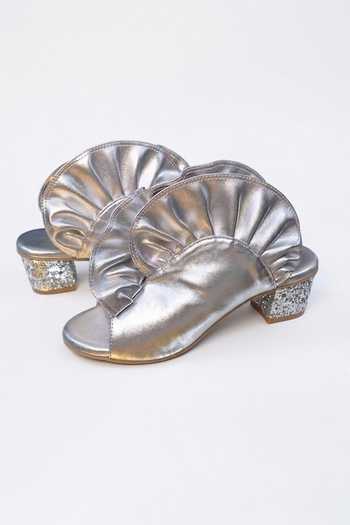 Buy_Chal Jooti_Silver Sequins, Ruffles Conch Heels _Online_at_Aza_Fashions