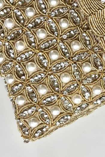 Kokommo_White Pearls, Zari, Faux Diamonds The Cara Dupion Silk Clutch _Online_at_Aza_Fashions