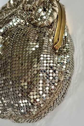 Buy_Kokommo_Silver Crystals, Metallic Thread, Alessandra Chainmail Embellished Clutch _Online_at_Aza_Fashions