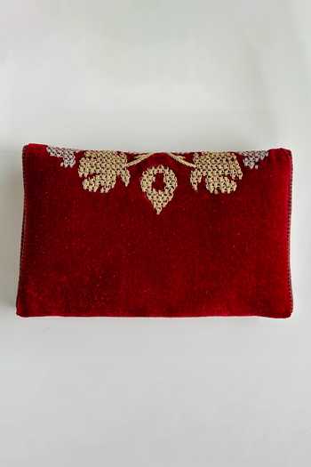Shop_Kokommo_Gold Embroidery, Zari, Metallic Thread Fiorella Zardozi Handbag _at_Aza_Fashions