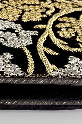 Buy_Kokommo_Black Embroidery, Zari Fiorella Zardozi Clutch And Sling _Online_at_Aza_Fashions