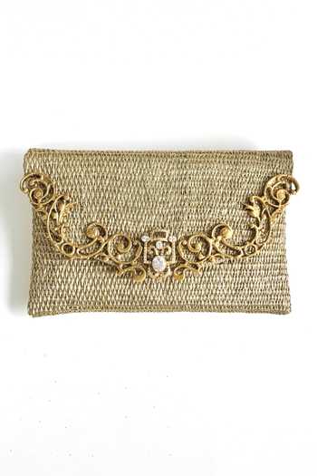 Kokommo_Gold Stones, Crystals, Brooches Fiora Dupion Silk Clutch And Handbag Set _Online_at_Aza_Fashions
