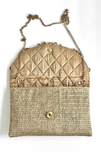 Shop_Kokommo_Gold Stones, Crystals, Brooches Fiora Dupion Silk Clutch And Handbag Set _Online_at_Aza_Fashions