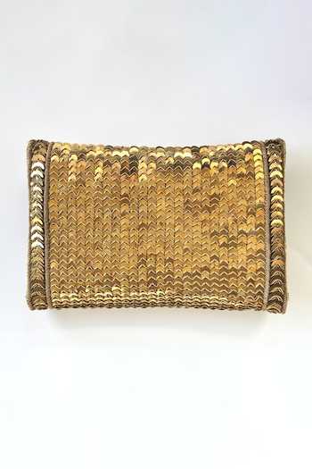 Shop_Kokommo_Gold Sequins, Zari, Chains The Scala Dupion Silk Clutch _at_Aza_Fashions