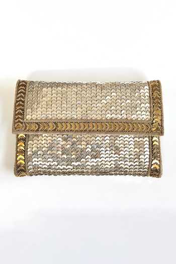 Kokommo_Gold Sequins, Zari, Chains The Scala Dupion Silk Clutch And Handbag Set _Online_at_Aza_Fashions