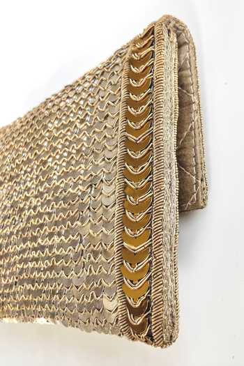 Shop_Kokommo_Gold Sequins, Zari, Chains The Scala Dupion Silk Clutch And Handbag Set _Online_at_Aza_Fashions