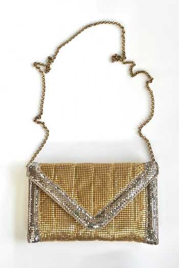 Buy_Kokommo_Gold Embroidery, Chains The Maille Dupion Silk Clutch And Sling _at_Aza_Fashions