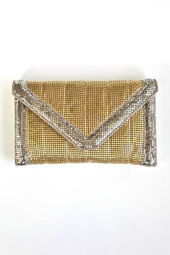 Kokommo_Gold Embroidery, Chains The Maille Dupion Silk Clutch And Sling _Online_at_Aza_Fashions